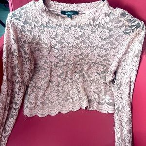 Baby pink see through floral crop top